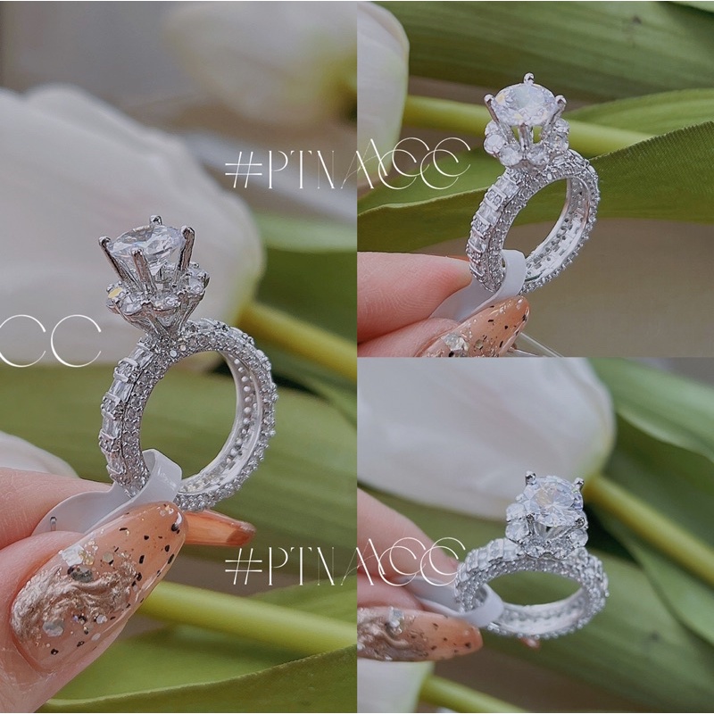 Nhẫn nữ xi bạch kim, mạ vàng đai full đá, nhẫn hột cao đính soàn sang trọng .PTNACC.