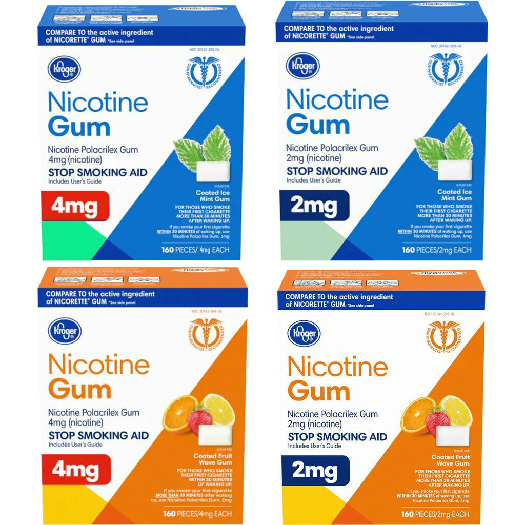 Kẹo Cao Su Kroger Gum 4mg Và 2mg giúp cai thuốc lá, thuốc lào hiệu quả Hộp 160 viên