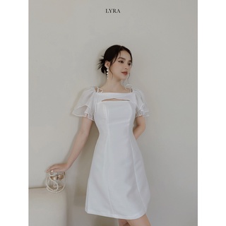 Váy tafia dáng ôm A cutout ngực tay cánh tiên LYRA design, đầm thiết kế tiểu thư dịu dàng-LWTVD524