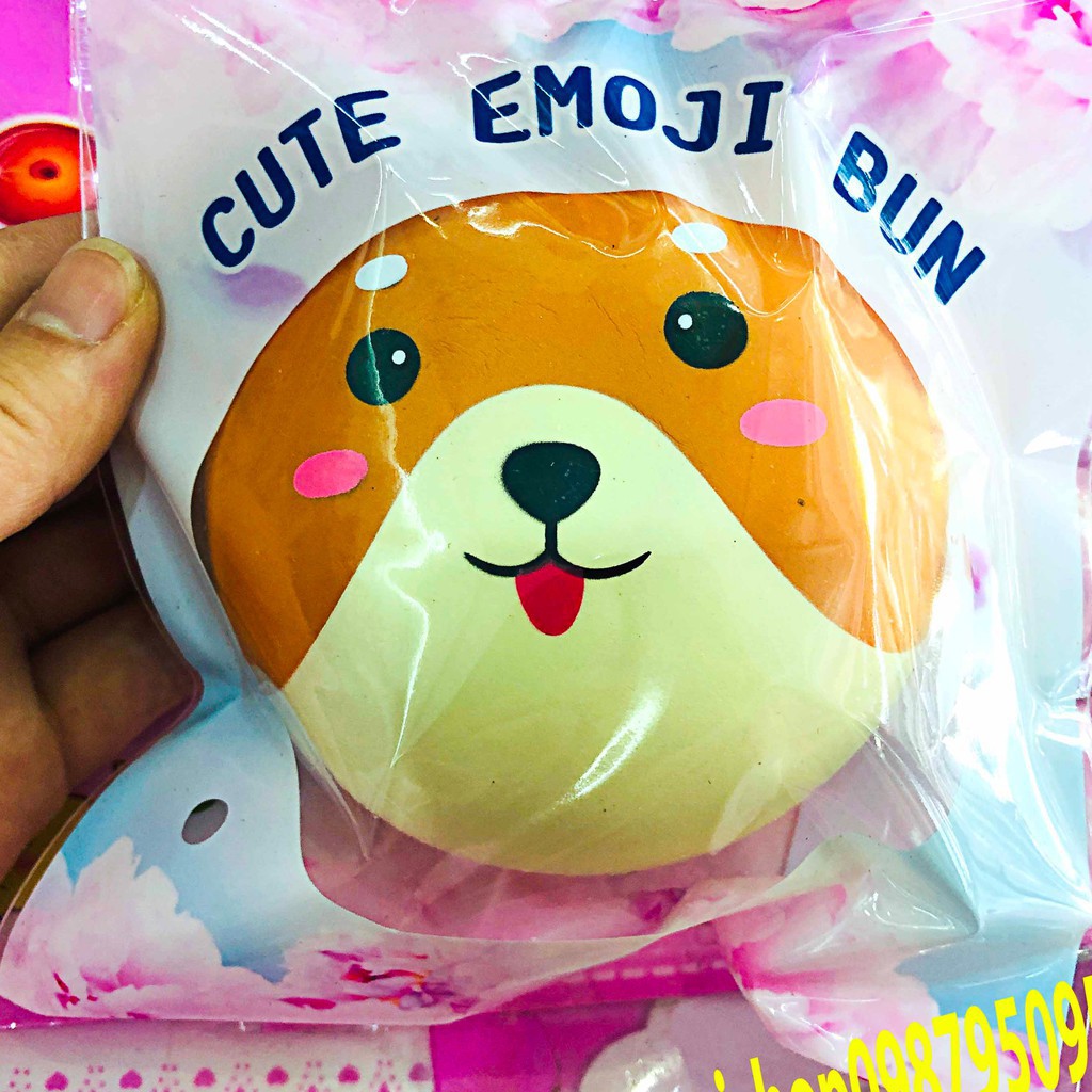 Squishy đồ chơi bánh mặt gấu lè lưỡi kèm bao suy bì