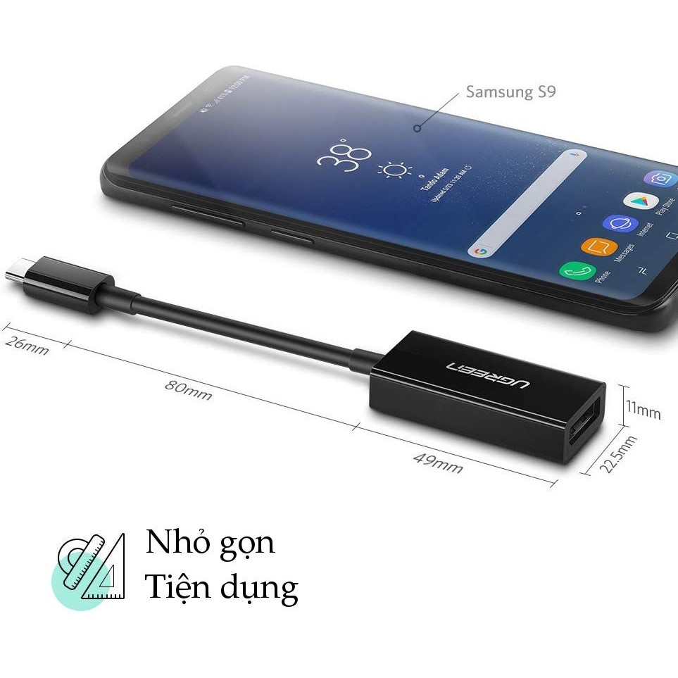 Cáp chuyển đổi UGREEN 50433 USB type C sang DisplayPort dài 15cm độ phân giải 4K*2K@60Hz