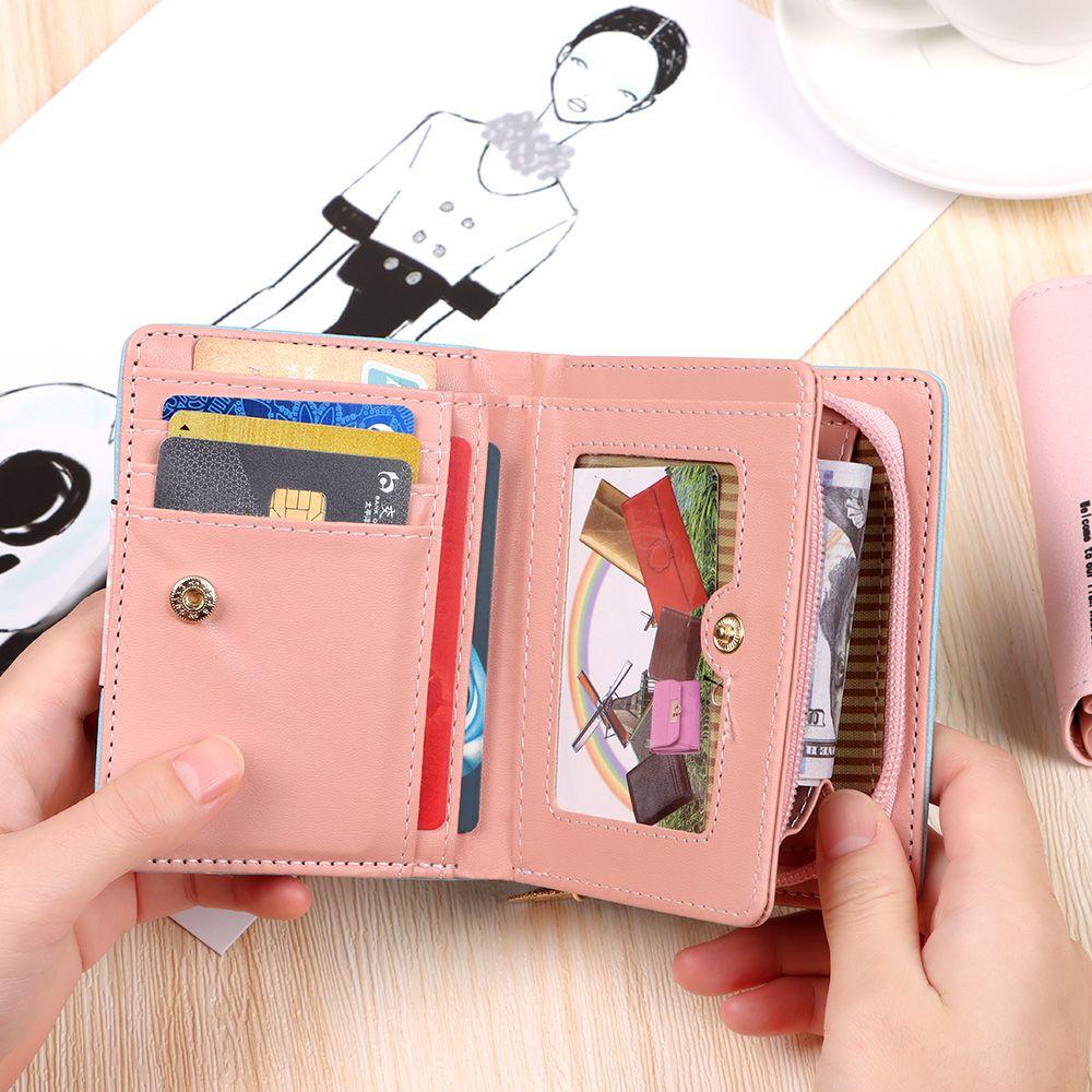 EBINLANDS Ví Ngắn Da PU In Hình Mèo / Cá Có Khóa Kéo / Nhiều Ngăn Đựng Thẻ Thời Trang