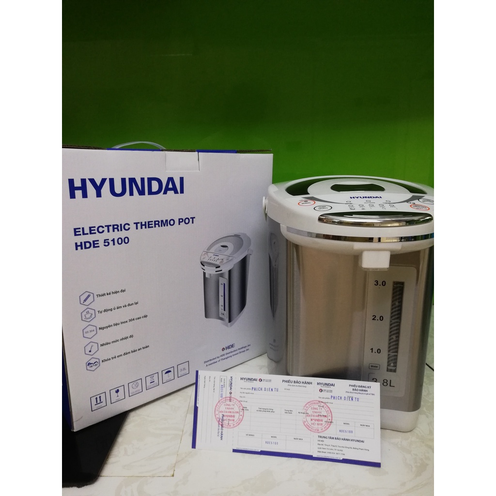 Phích Điện Tử Giữ Nhiệt HYUNDAI HDE 5100 Dung Tích 3.8L, Công Suất 800W - Chính Hãng Bảo hành 12 tháng