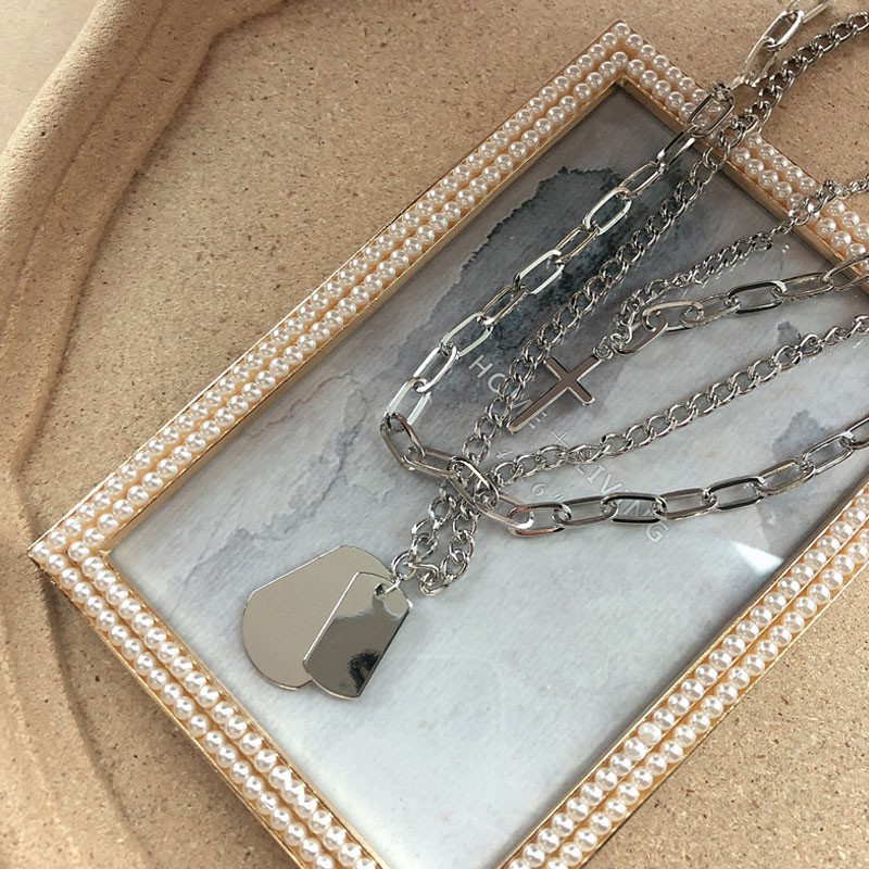 ♥Silver Chains Cross Necklace Couple Fashion Street Hip Hop Geometri