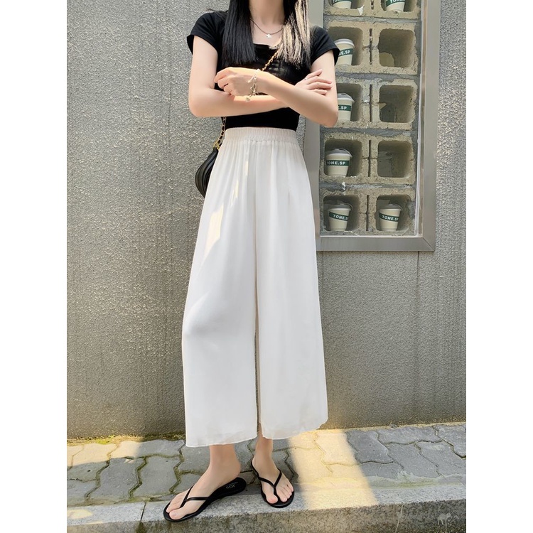 Quần Dài Lưng Cao Ống Rộng Phong Cách Hàn Quốc Cho Nữ