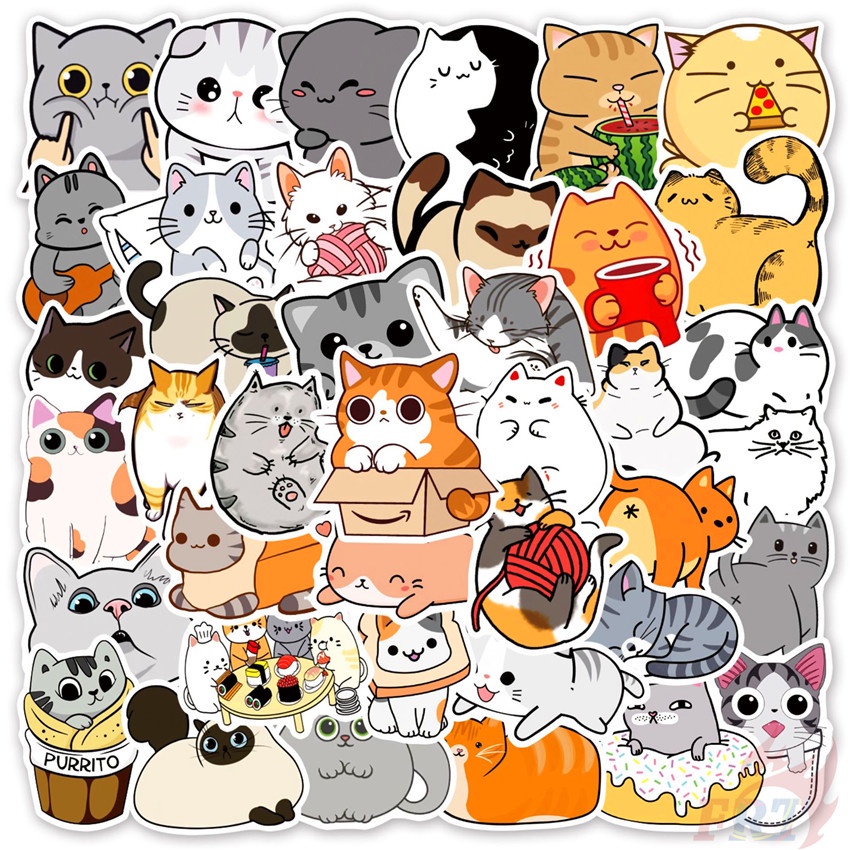 Bộ 100 Cái/Bộ ☆ Miếng Dán Hình Mèo Dễ Thương Vui Nhộn ☆ Miếng Dán Chống Thấm Nước Họa Tiết Graffiti Thời Trang
