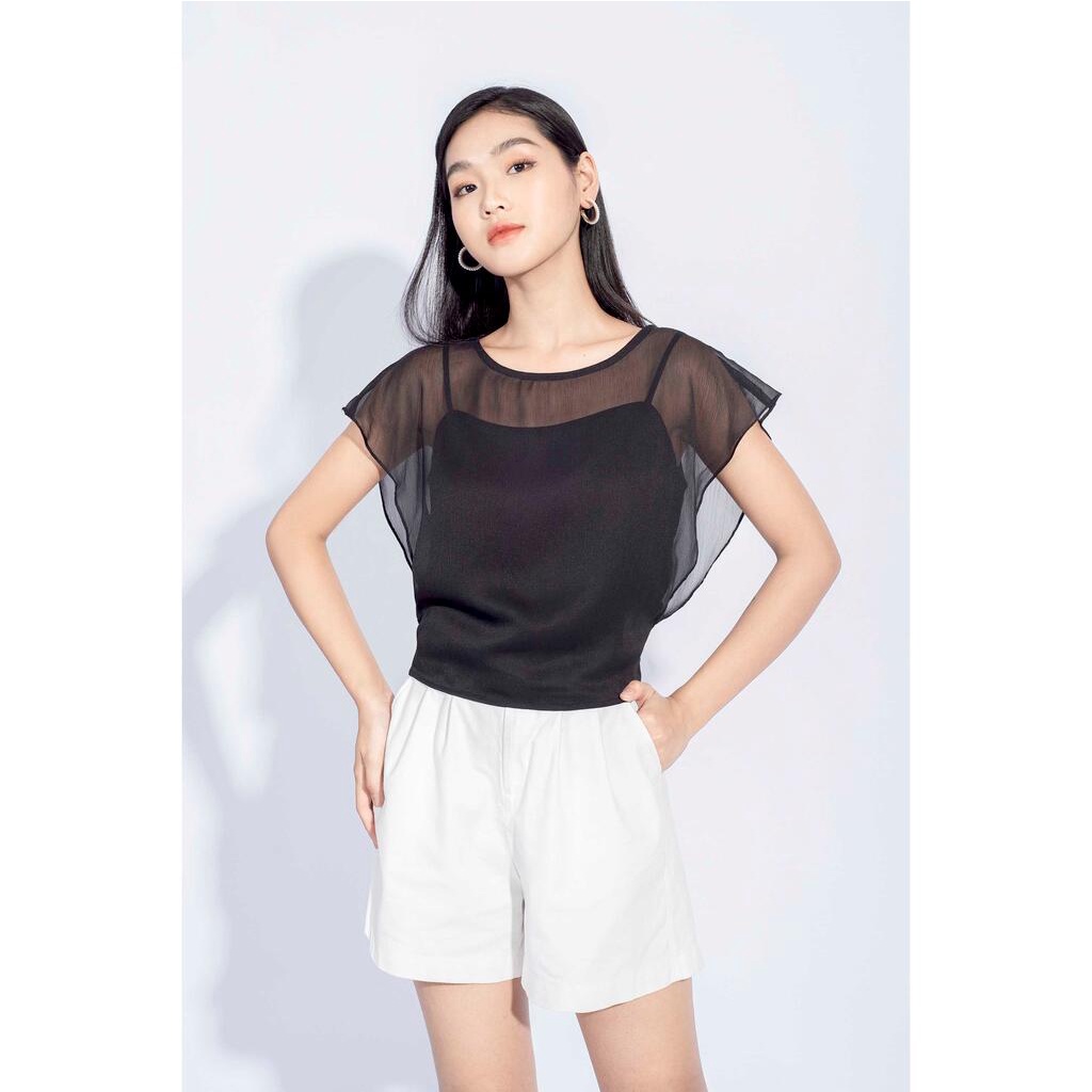 Áo sơ mi voan croptop, tay cánh rơi, hai lớp MMOutfit M-AO050321120