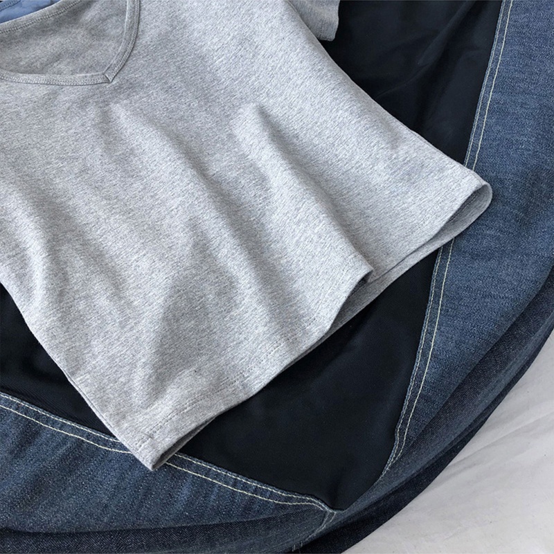 Áo Thun Croptop Tay Ngắn Cổ Chữ V Khoét Sâu Màu Trơn Đơn Giản Dành Cho Nữ