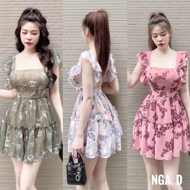 Váy tơ hoa tầng tay cánh tiên