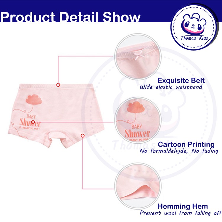 Bộ 4 Quần Lót Cotton Thoáng Khí Thoải Mái In Họa Tiết Dễ Thương Cho Bé Gái 3-12 Tuổi