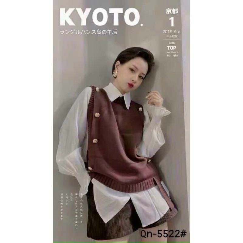 Set áo sơ mi + gile len đính khuy siêu xinhh