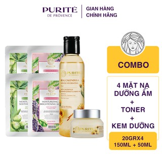 Combo toner + kem dưỡng hoa cúc calendula + 4 mặt nạ dưỡng ẩm purité
