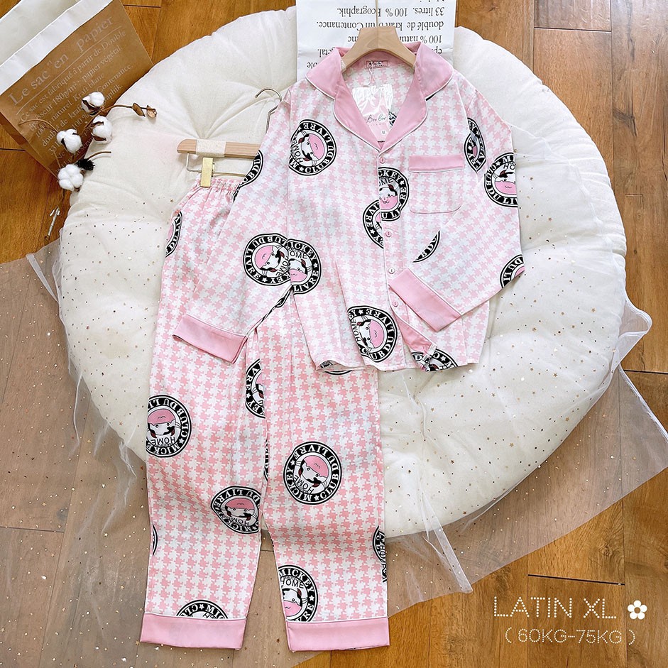 Đồ bộ Pijama LỤA LATIN BIGSIZE XL_ TAY DÀI ( 62-72kg)