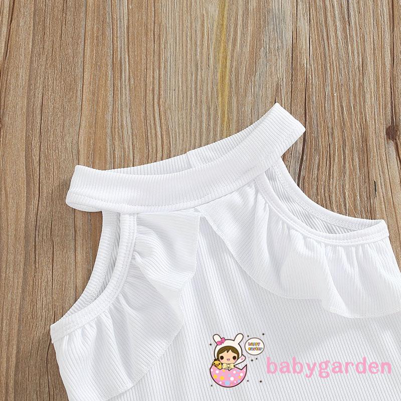 BABYGARDEN 6 Months-5 Years Baby Girls Set, Solid Color Round Neck Sleeveless Ribbed Tops+ Leather Skirt for Summer