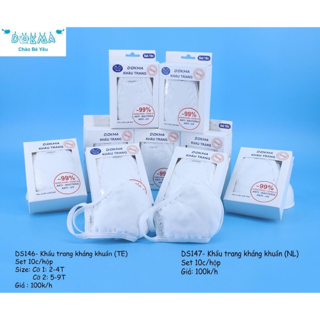 Khẩu trang vải Dokma cho trẻ và người lớn 10 cái