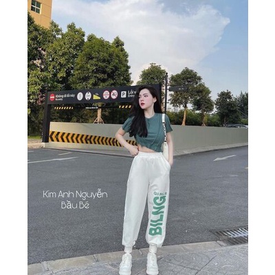 Sét bộ áo tăm xanh quần trắng thể thao điểm chữ cá tính