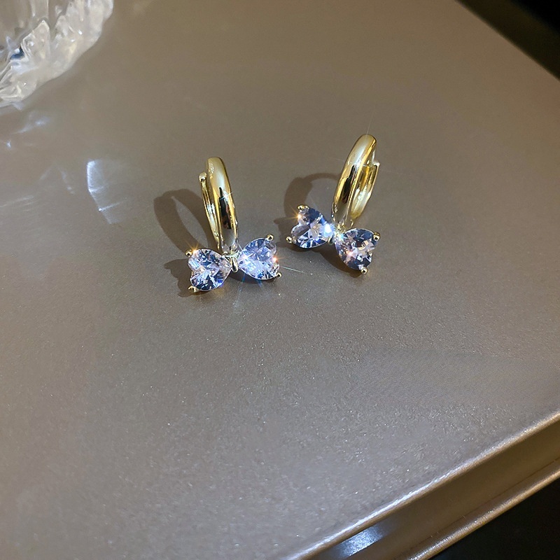 Bông Tai Hình Nơ Đính Kim Cương Lấp Lánh Phong Cách Hàn Quốc