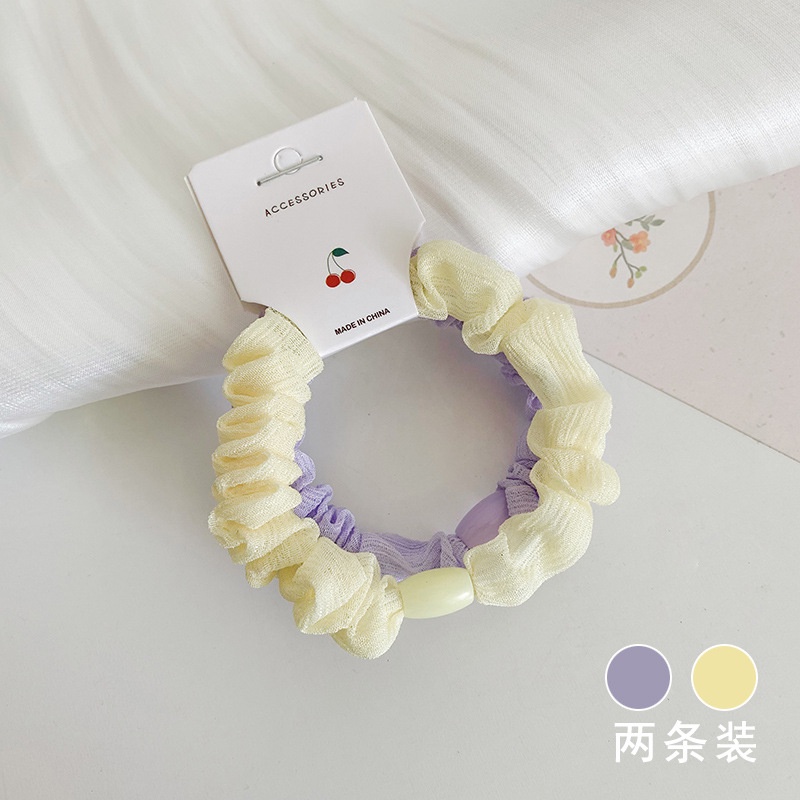 Set 2 dây cột tóc vải lưới màu trơn đơn giản thời trang Hàn Quốc cho nữ