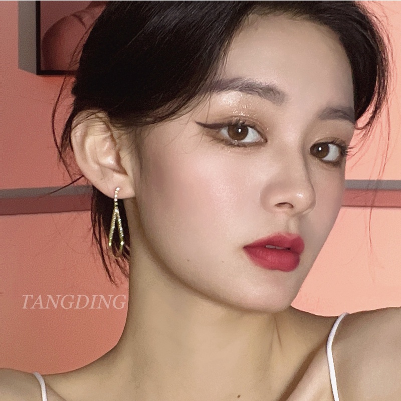 Bông Tai Chữ V Đính Đá Lấp Lánh Thời Trang Hàn Quốc Cho Nữ