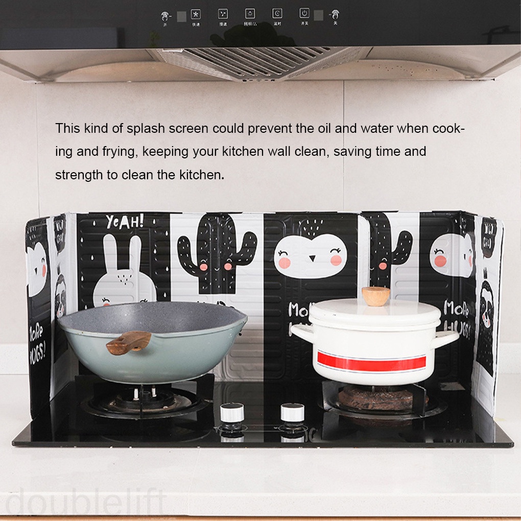 Tấm Chắn Bắn Dầu Bằng Lá Nhôm Họa Tiết Hoạt Hình Có Thể Gập Lại Tiện Dụng Cho Nhà Bếp