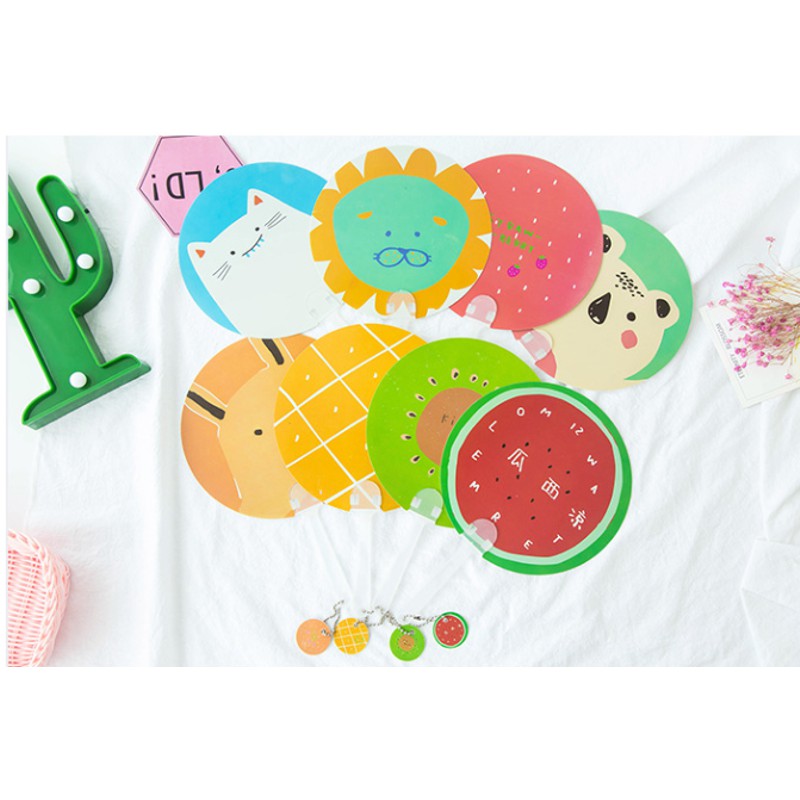 Quạt cầm tay hoạt hình vs trái cây kèm Dây treo mẫu mới