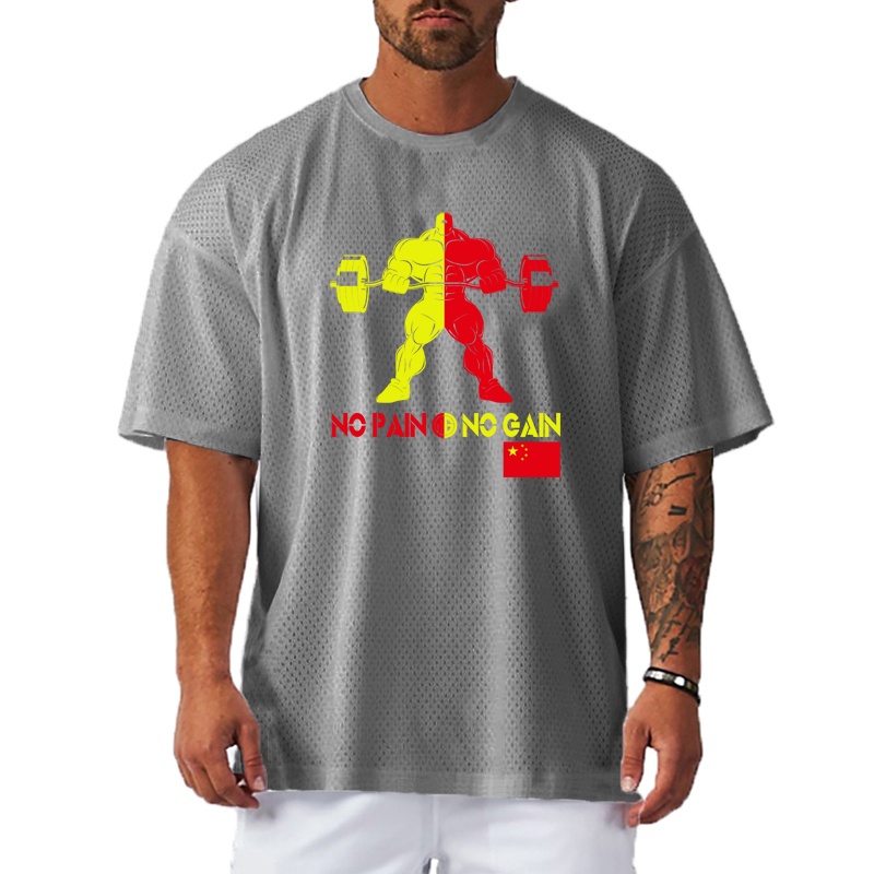 Áo Thun Cổ Tròn Cỡ Lớn Phối Lưới Thoáng Khí Nhanh Khô In Họa Tiết Thời Trang Mùa Hè 2022 Cho Nam