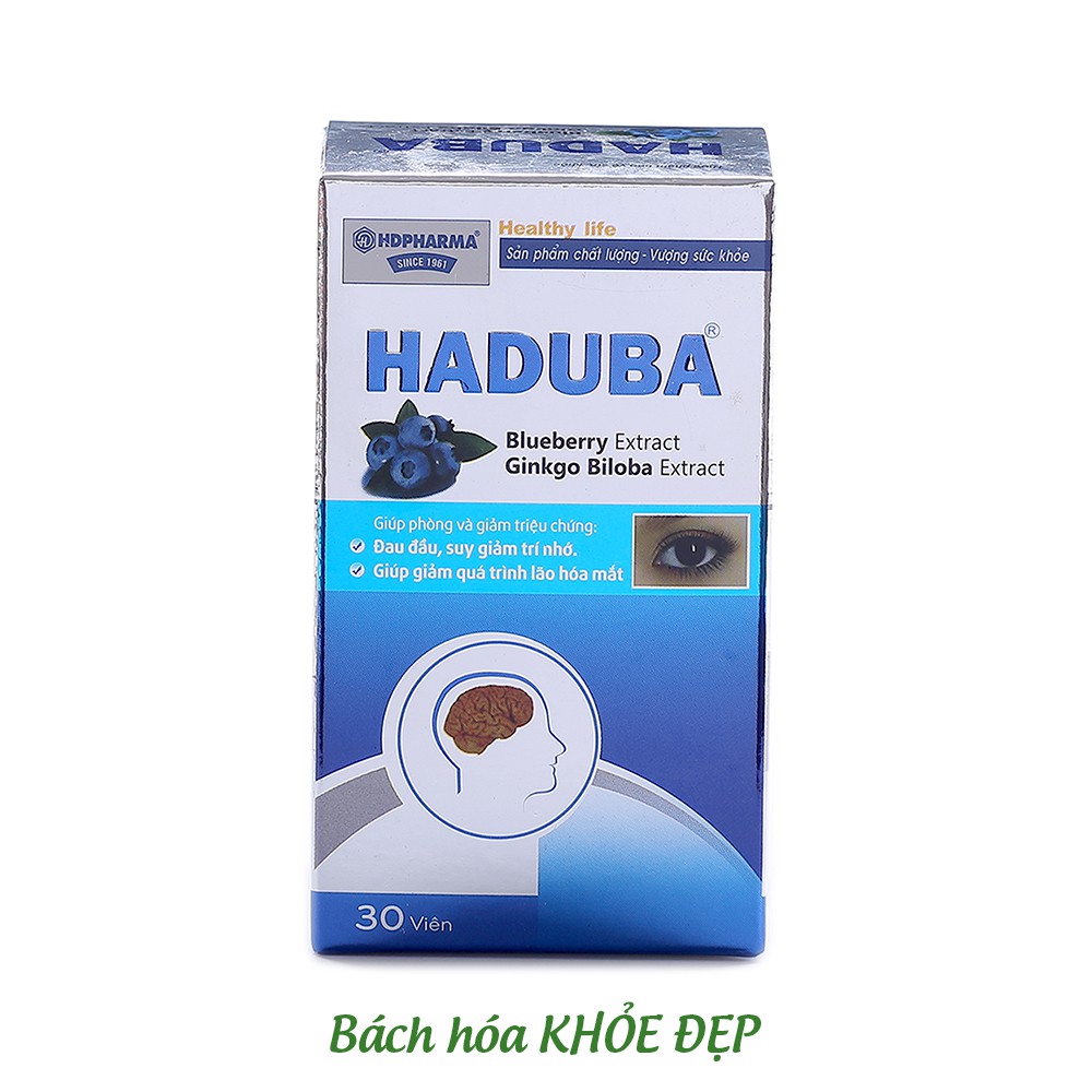 Hoạt huyết dưỡng não HADUBA cao việt quất, cao bạch quả - Chai 30 viên