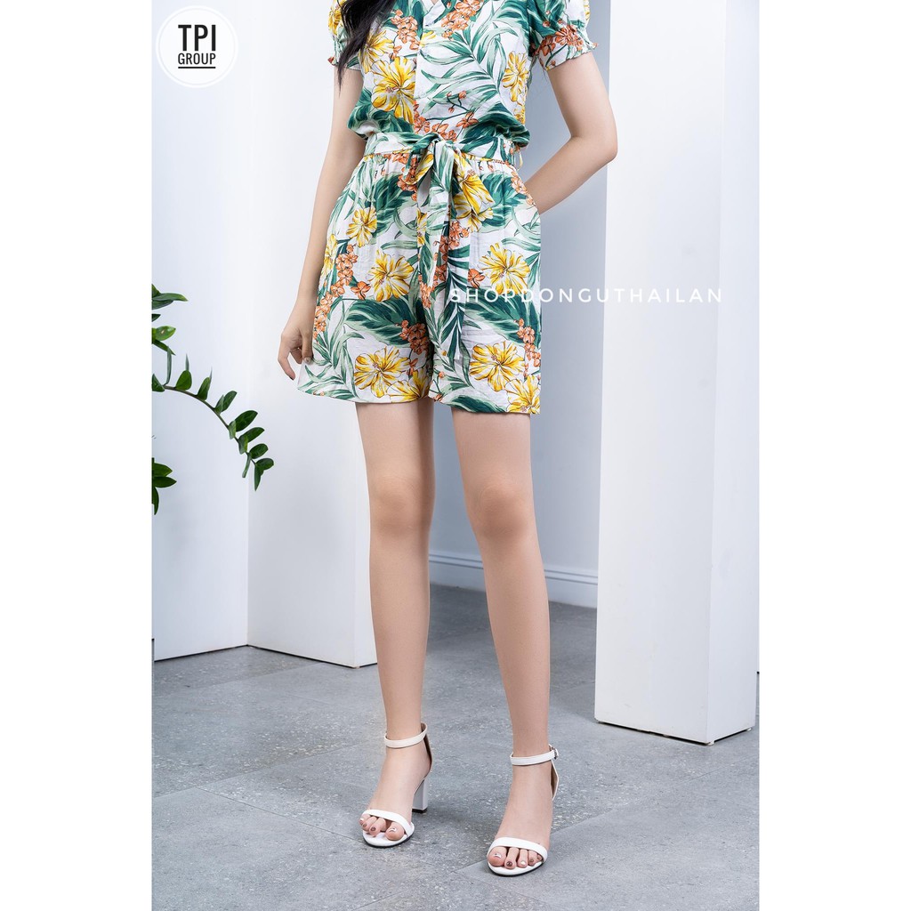 [Mã FAGREEN245 giảm tới 30K đơn 99K] Jumpsuit đũi họa tiết hoa lá siêu mát