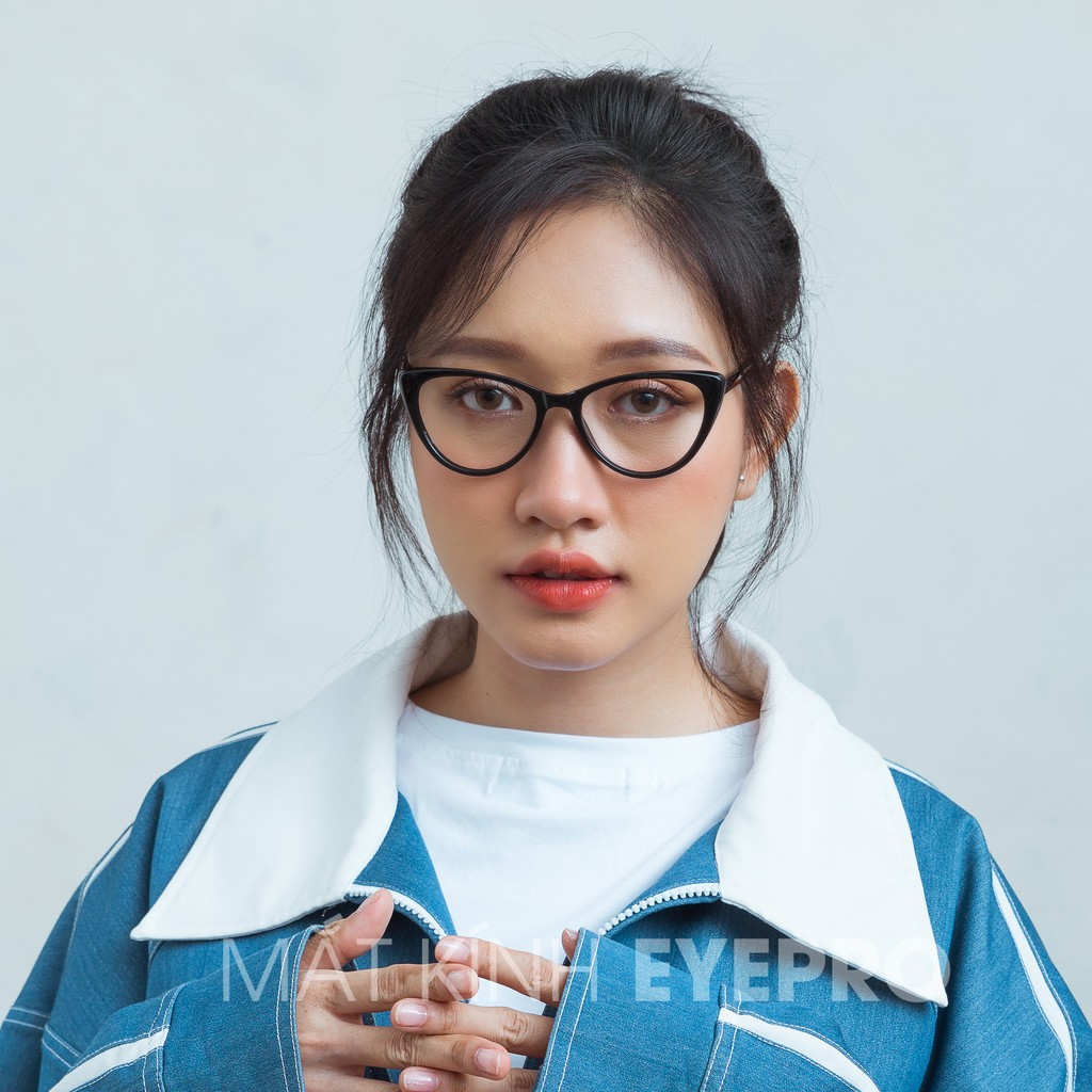 Gọng kính cận nữ lắp cận sẵn chất liệu nhựa dẻo mắt kính mèo chống ánh sáng xanh - GZ8013 Eyepro