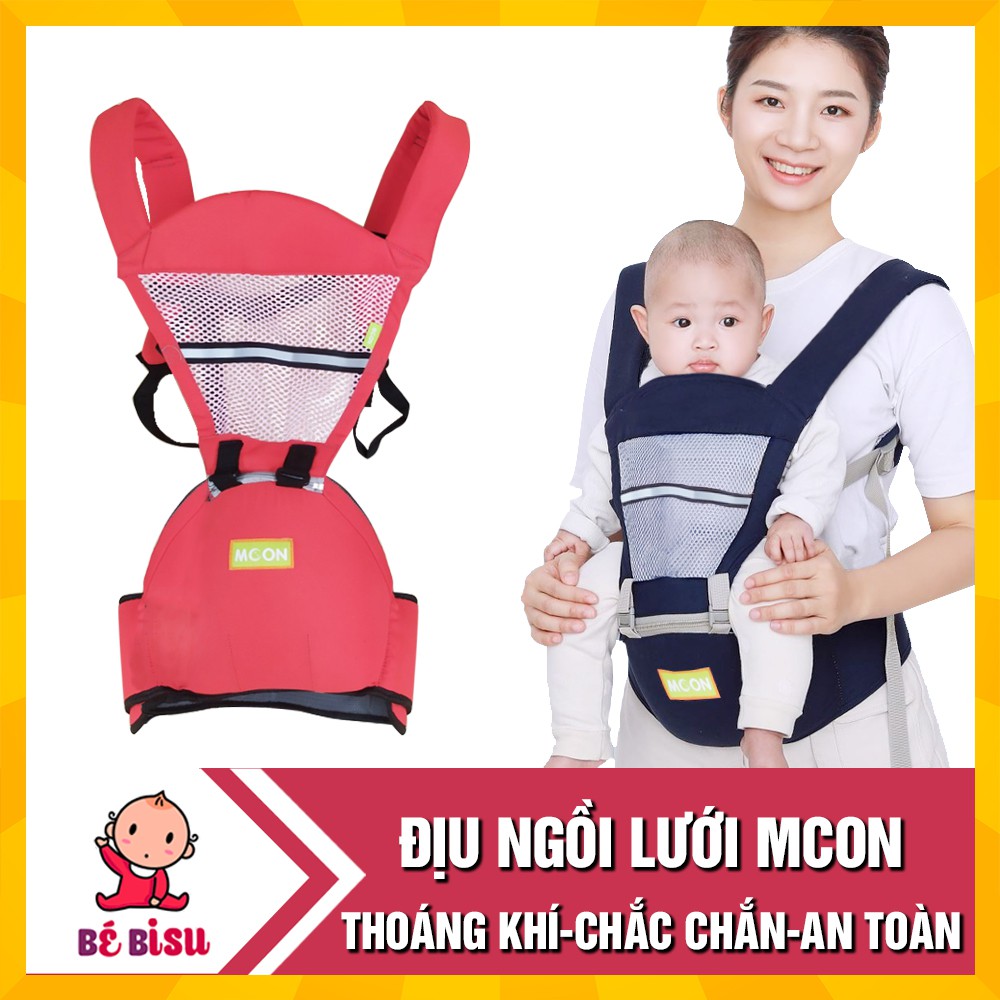 Địu ngồi lưới phản quang MCON thoáng khí, an toàn cho bé