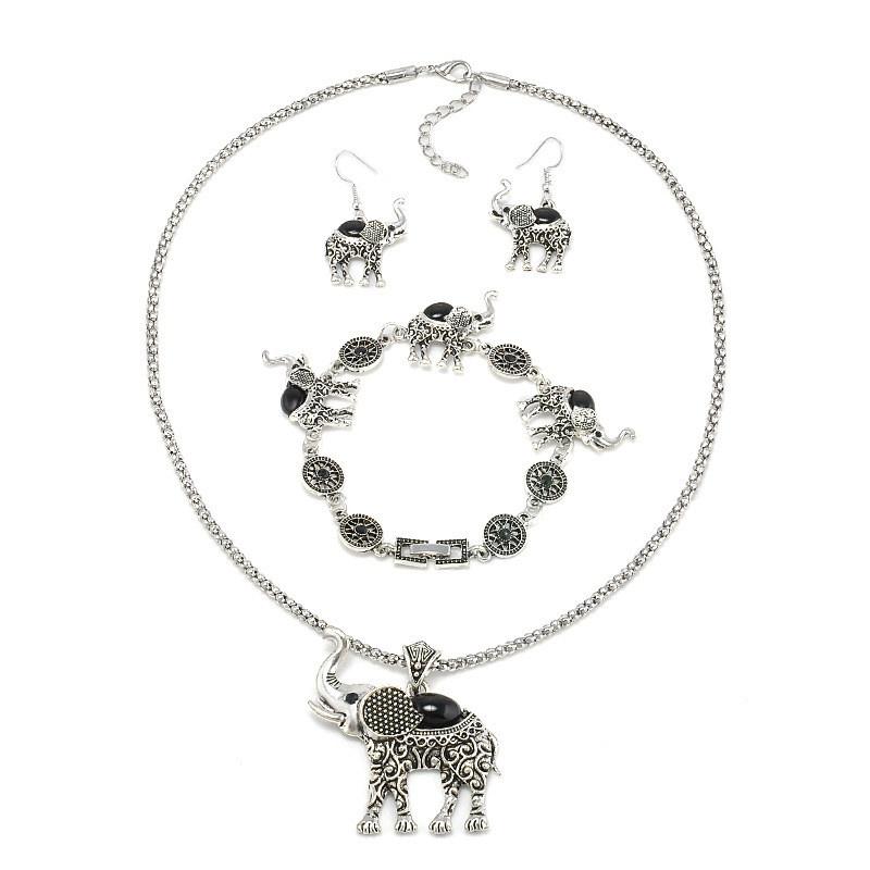 Bộ Trang Sức 3 Món Thiết Kế Hình Voi Đính Ngọc Lam Phong Cách Vintage Cho Nữ