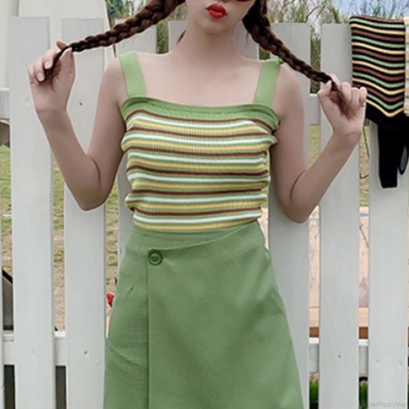 Áo nữ vải dệt không tay họa tiết kẻ sọc ngang thời trang | BigBuy360 - bigbuy360.vn