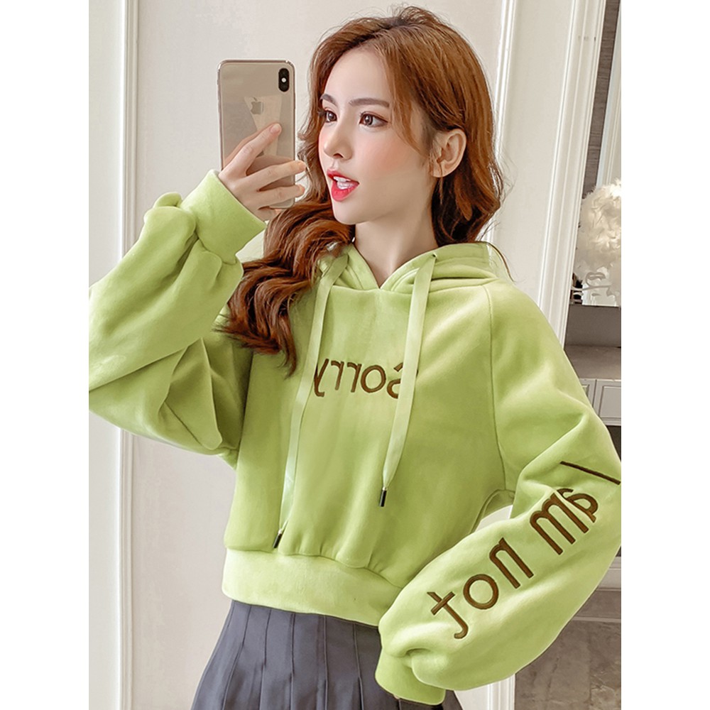 Áo hoodie nữ cực kute áo hút đi len kết hợp vải nhung tạo kiểu phong cách teen