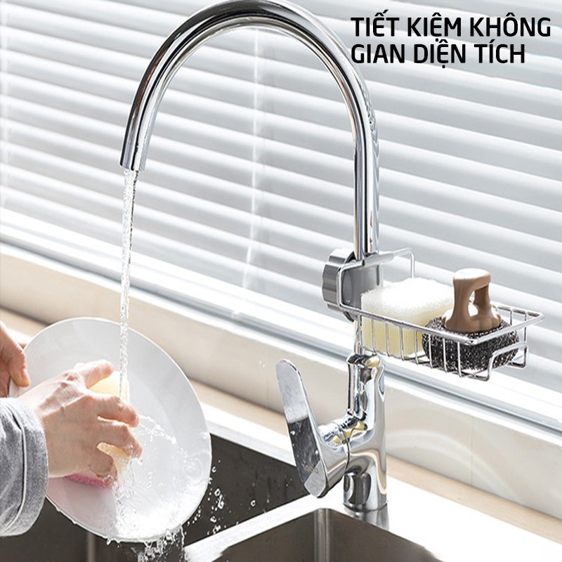 Khay rổ gắn vòi nước bồn rửa chén,giá inox thép không rỉ treo vòi lavabo,nhà tắm,chậu rửa bát,toilet để đồ đa năng