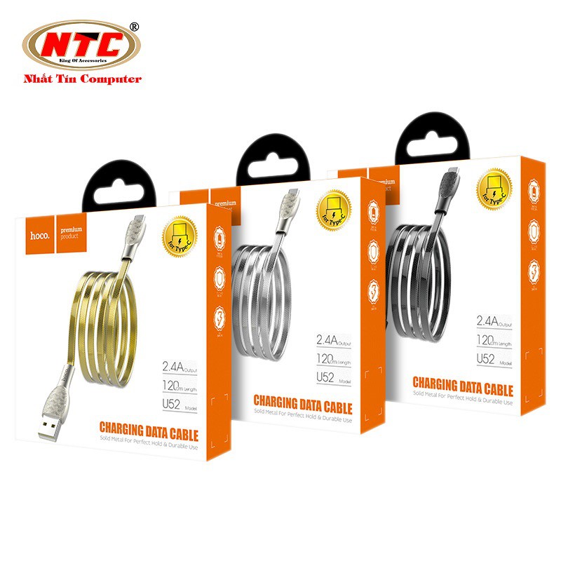 Cáp sạc nhanh và truyền dữ liệu Hoco U52 Bright cổng Type-C 2.4A dài 1.2M (3 màu)