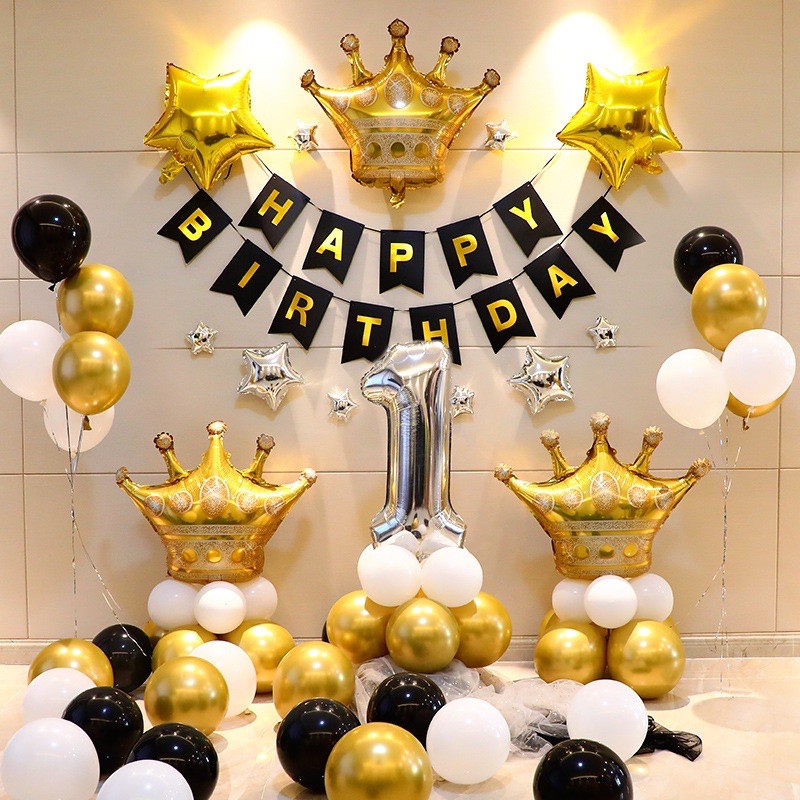 Set trang trí sinh nhật, thôi nôi tone vàng gold (tặng kèm keo dán bóng)