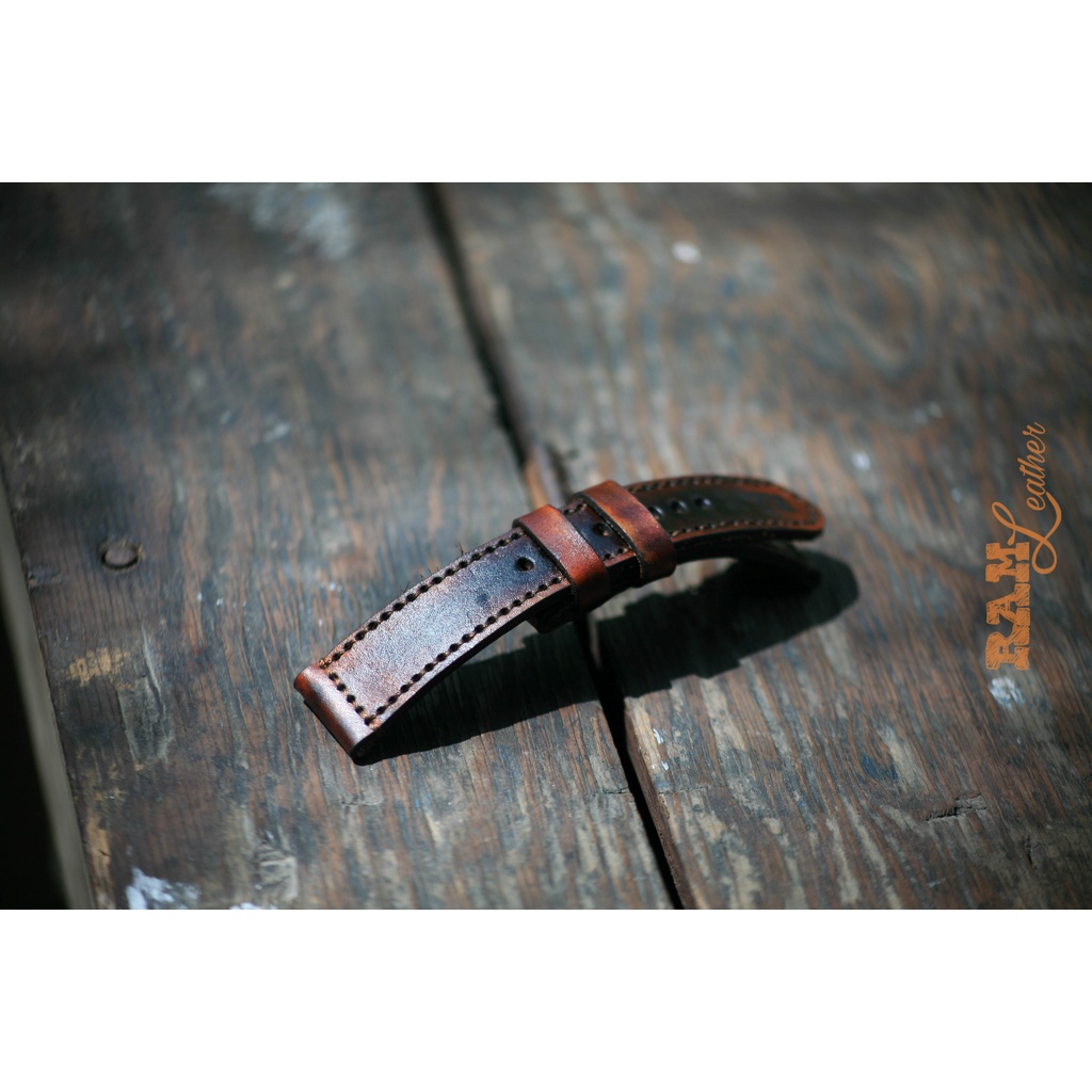 Dây đồng hồ RAM Leather 1970 cho CASIO 1200, AE 1200, 1300, 1100, A159 , A168 , Size 18 da bò Italia Vegtan mahogany