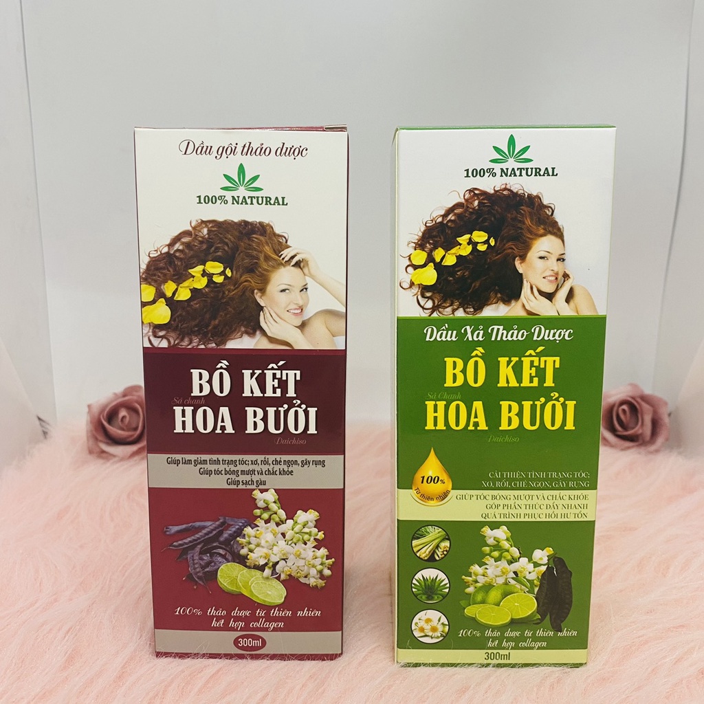 Cặp dầu gội và dầu xả thảo dược thành phần thiên nhiên, mùi thơm dễ chịu, cho mái tóc khỏe bồng bềnh