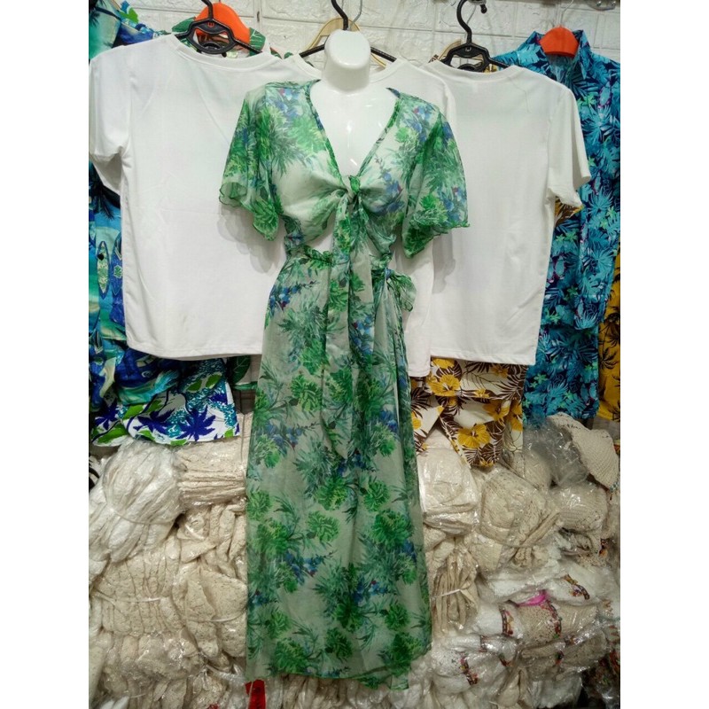 Set maxi bikini 3 món hoạ tiết hoa vintage đi biển cực hot - Có ảnh thật