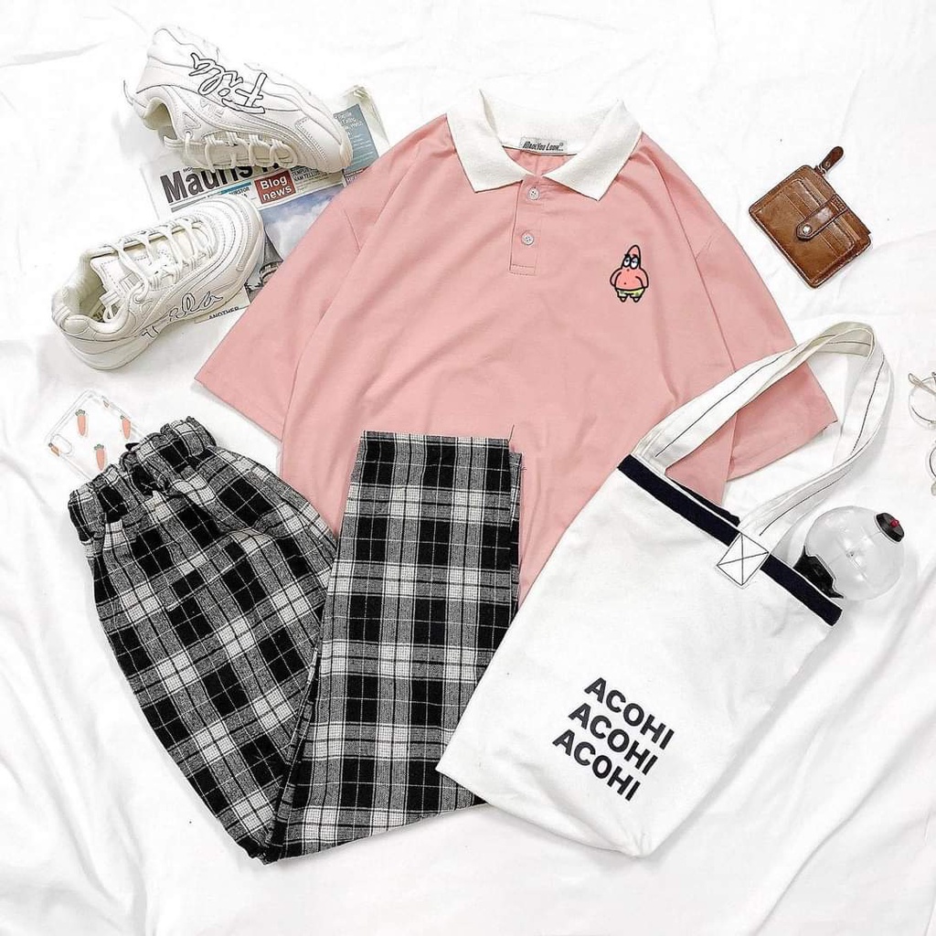 Áo Polo Nữ Tay Lỡ Hình Kem Ly Có Cổ Phông Rộng Unisex Đủ 4 Màu