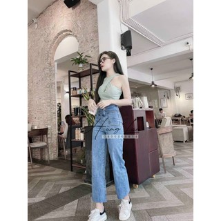 Quần jean suông lưng cao co giãn bao hàng chuẩn