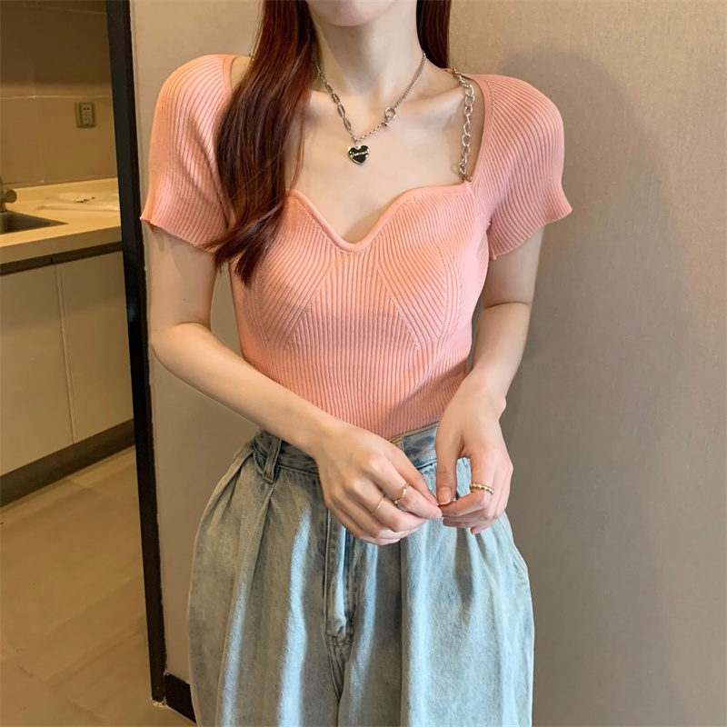 SUXI Áo Croptop Dệt Kim Tay Ngắn Màu Sắc Thời Trang Mùa Hè Cho Nữ