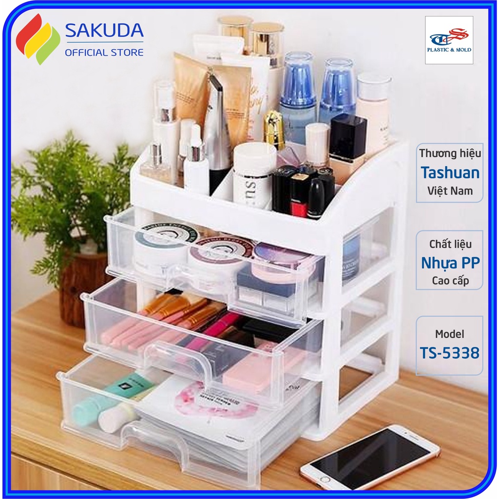 Kệ Đựng Mỹ Phẩm Để Đồ Trang Điểm Tashuan, Kệ Mỹ Phẩm Để Bàn 4 Tầng Trong Suốt Chống Bụi