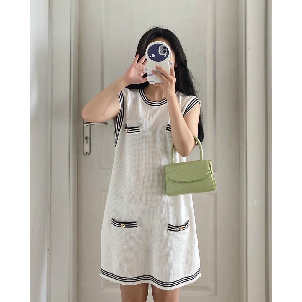 Váy Trắng Đen Basic Siêu Dễ Mặc, Đầm Suông Sát Nách Hàng Quảng Châu Loại 1