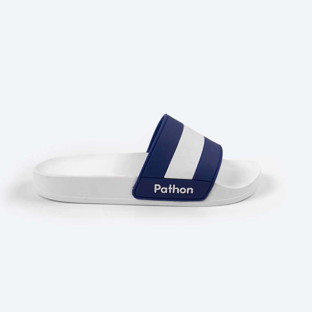 Dép nam nữ quai ngang slipper Pathon quai PVC và đế PU trắng quai sọc trắng xanh lớn SD37
