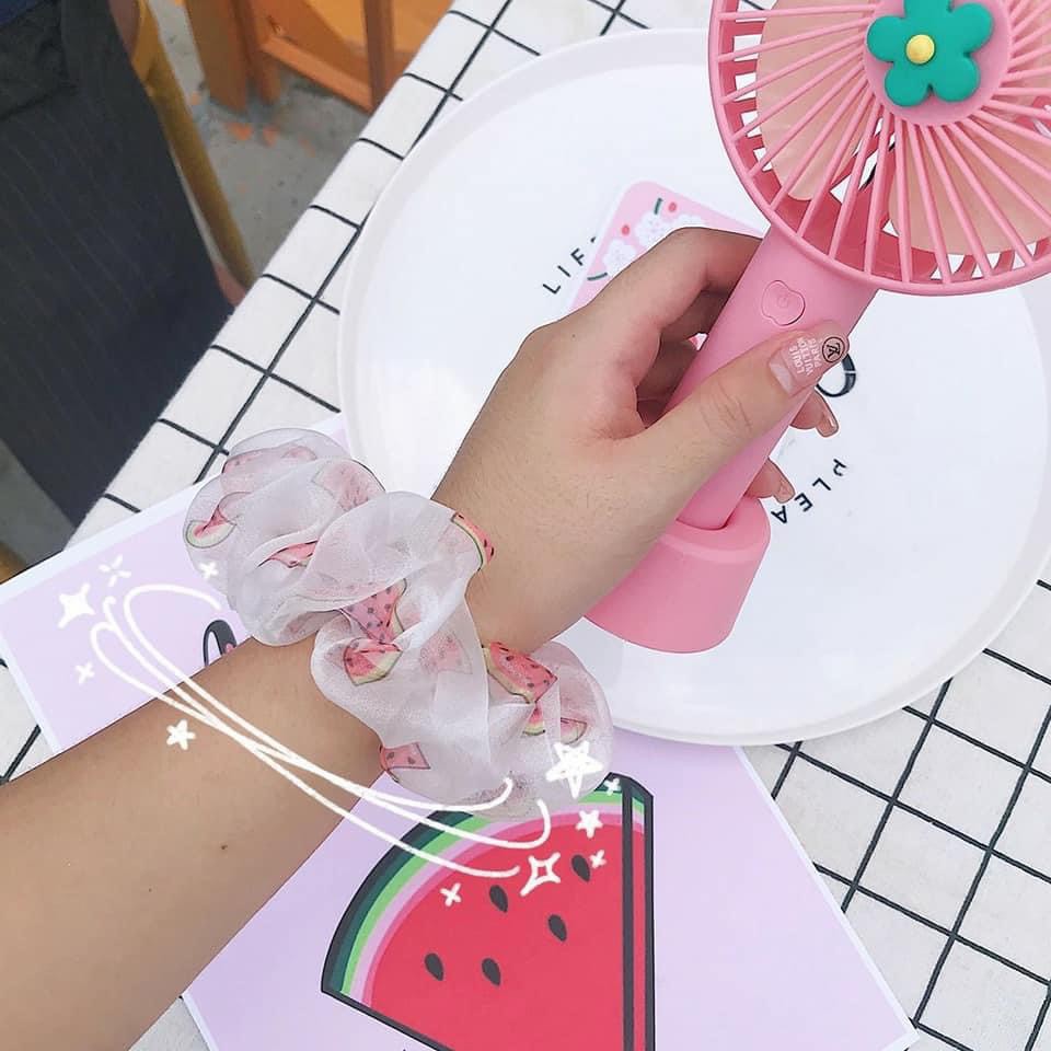 Cột tóc Scrunchies quả dưa hấu, dây buộc tóc vải Scunchies trái cây