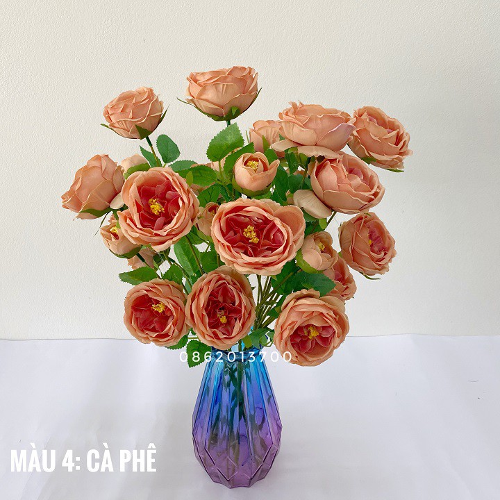 Hoa Giả - Combo 10 Hoa Trà David Havi (65cm) cành 2 bông to 1 nụ nhỏ giống thật decor bền, đẹp