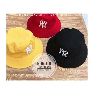 Nón Bucket, Mũ Vành Tai Bèo logo N.Y Yankeee đen đỏ vàng cực chất , vải kaki trơn  thoáng mát thời trang