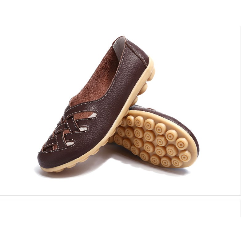 Giày Da Thật Đục Lỗ Thoáng Khí Siêu Nhẹ Cho Phụ Nữ Trung Niên