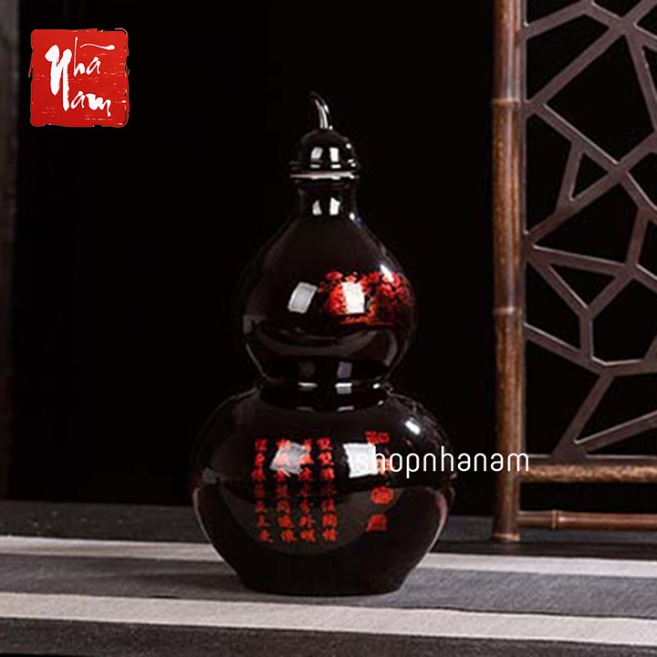 Bình đựng rượu quà tặng gốm sứ cao cấp để bàn bình ngâm rượu hồ lô hoa văn hồ sen